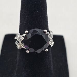 Sterling Silver Clear Pave Rhinestone Deep Purple Stone Cocktail Ring Size 6